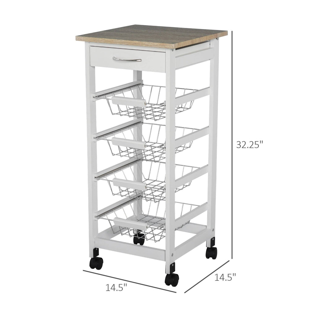 White Wooden Rolling Kitchen Storage Cart M72944