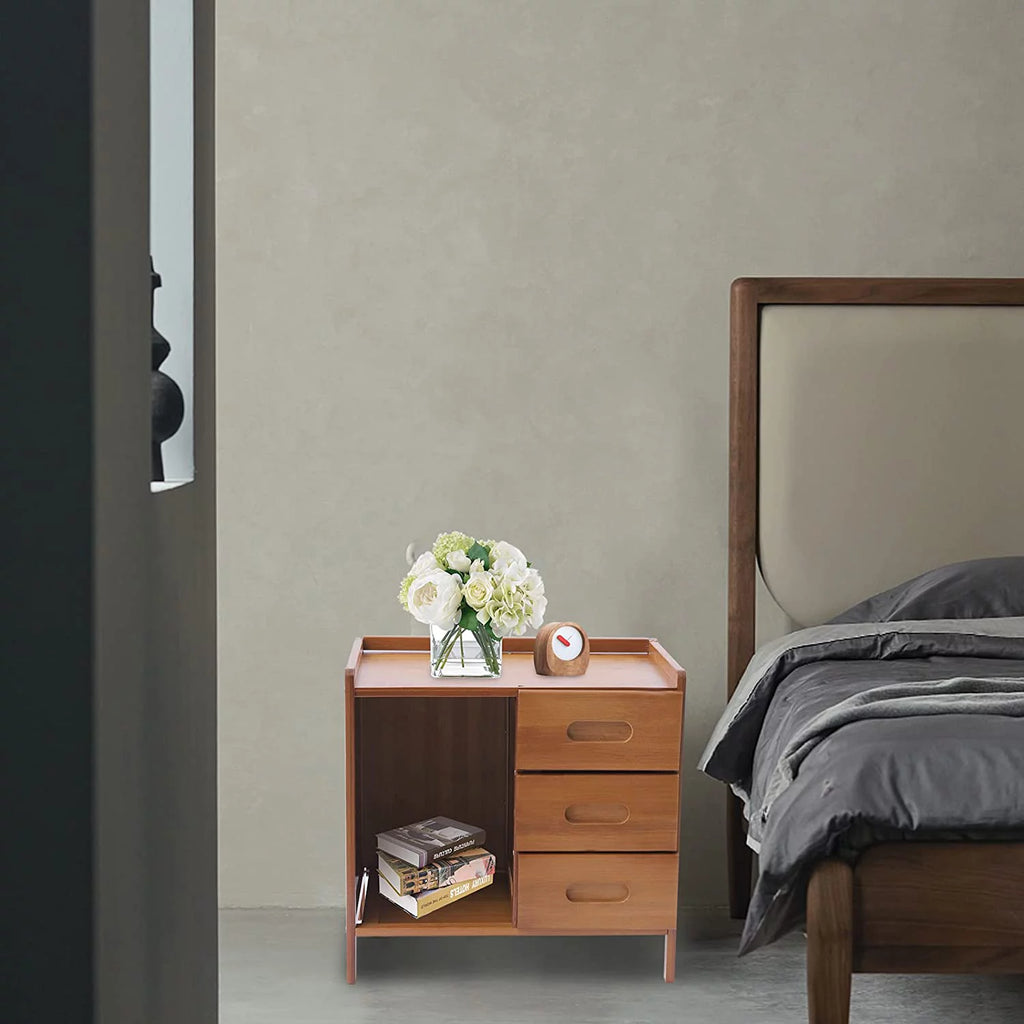Bamboo Nightstand with 3 Drawers and Open Shelf X9021