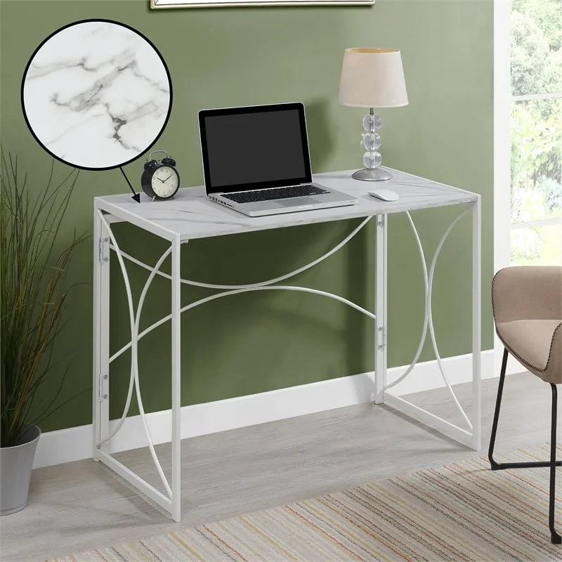 White Faux Marble Folding Desk E396822