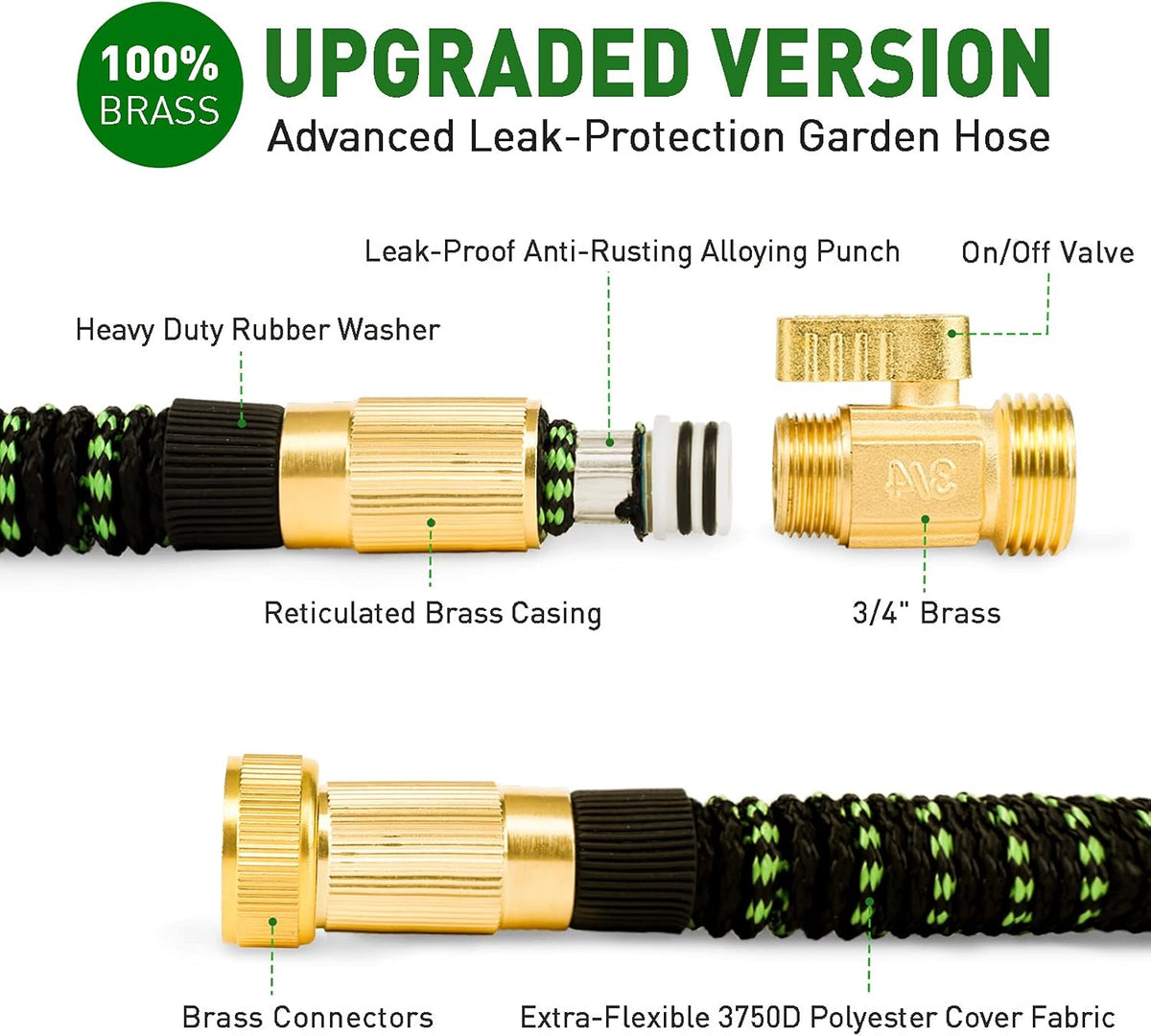 100 ft Expandable Garden Hose with 10 Function Sprayer, Solid Brass Fittings, Triple Latex Core, Pack of 2 X338041