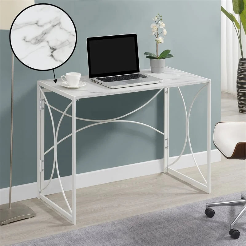 White Faux Marble Folding Desk E396822