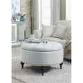 Cream White PU Leather Round Storage Ottoman T246406
