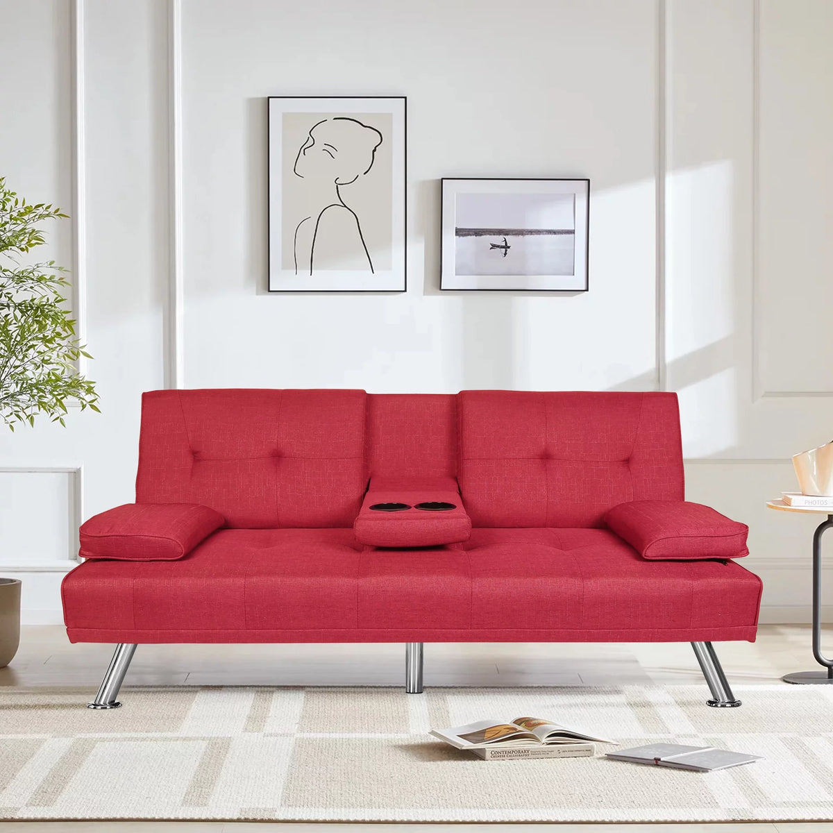 Dark Gray Linen Convertible Futon Sofa V7897