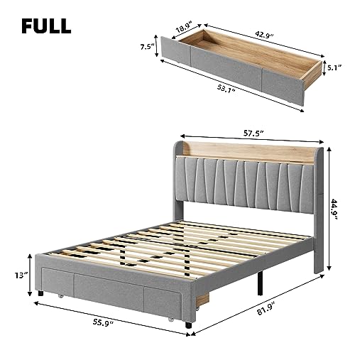 Beige Queen Size Upholstered Platform Bed Frame with Storage Headboard and Drawers M416