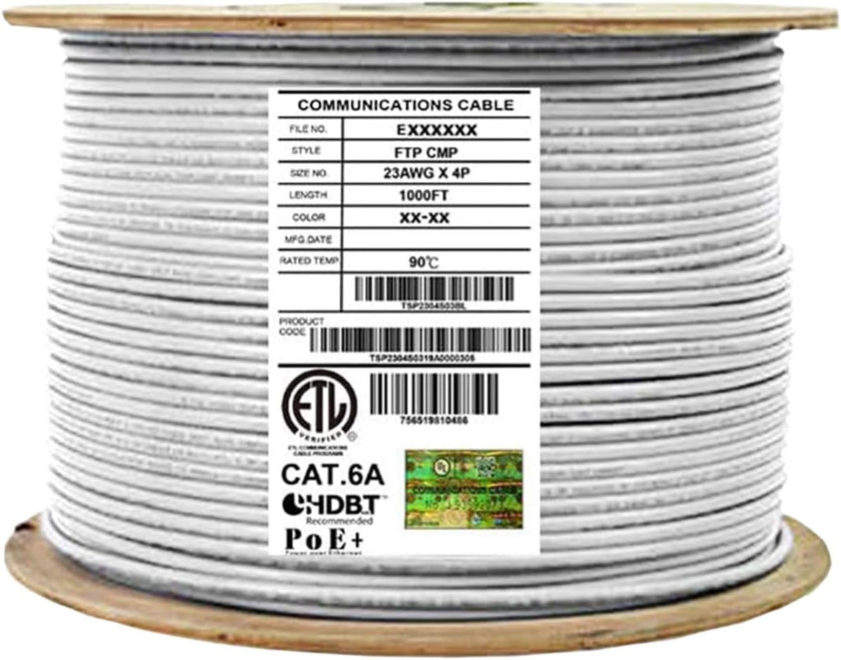 Cat6A Shielded Plenum 1000ft FTP 23AWG 650MHz Solid Pure Copper Bulk Ethernet Cable Reel Orange D38791