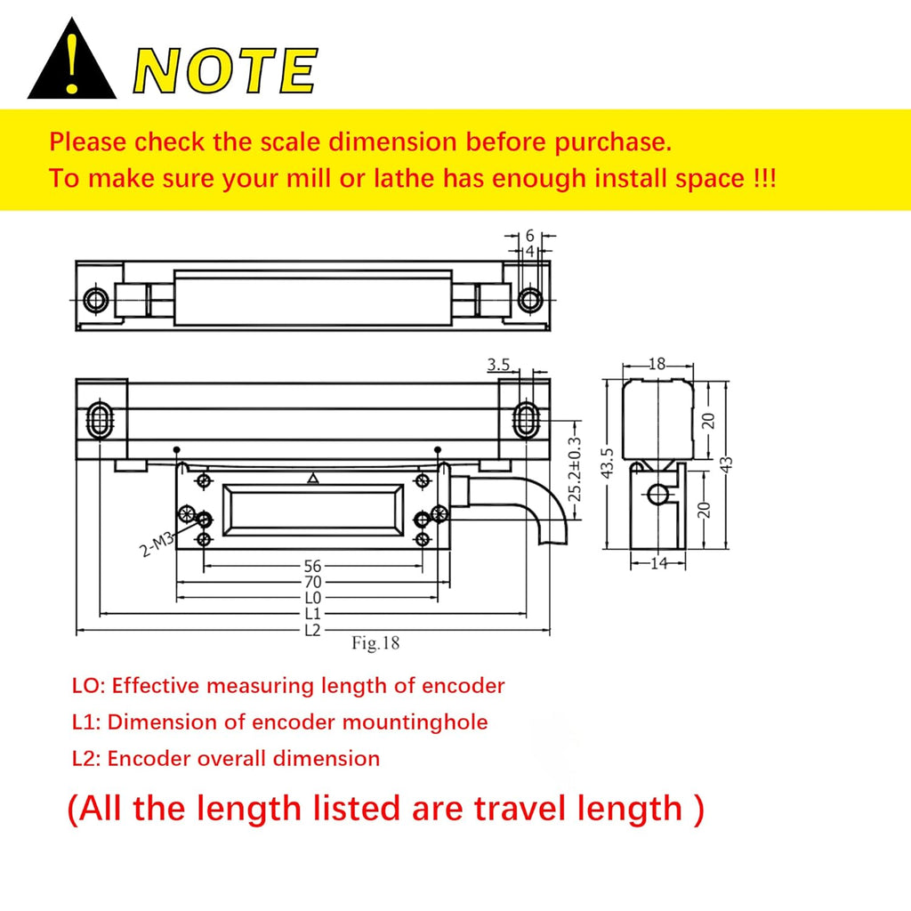 520mm 20.48inch Precision Linear Scale with Accuracy 0.002mm Aluminum Body A54959