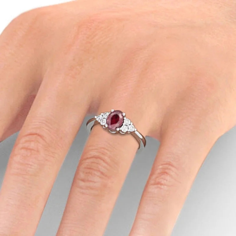 14K White Gold Oval Cut Ruby Diamond Solitaire Engagement Ring Size 7 O58058