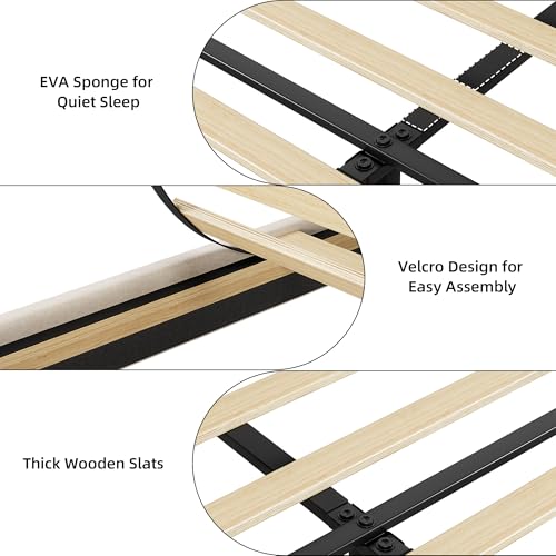 Beige Queen Size Upholstered Platform Bed Frame with Storage Headboard and Drawers M416