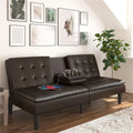 Memory Foam Futon with Cupholder and USB, Camel Faux Leather T92904