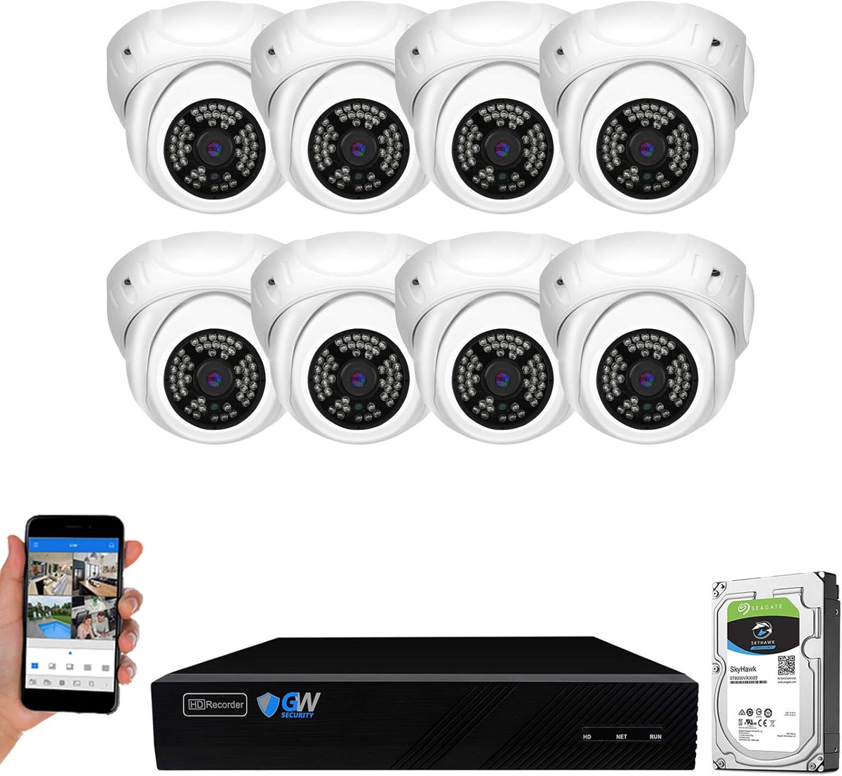 8 Channel 4K NVR 5MP H.265 IP Surveillance Security Camera System with 8-Piece Super HD 1920P Weatherproof Dome Cameras A8858