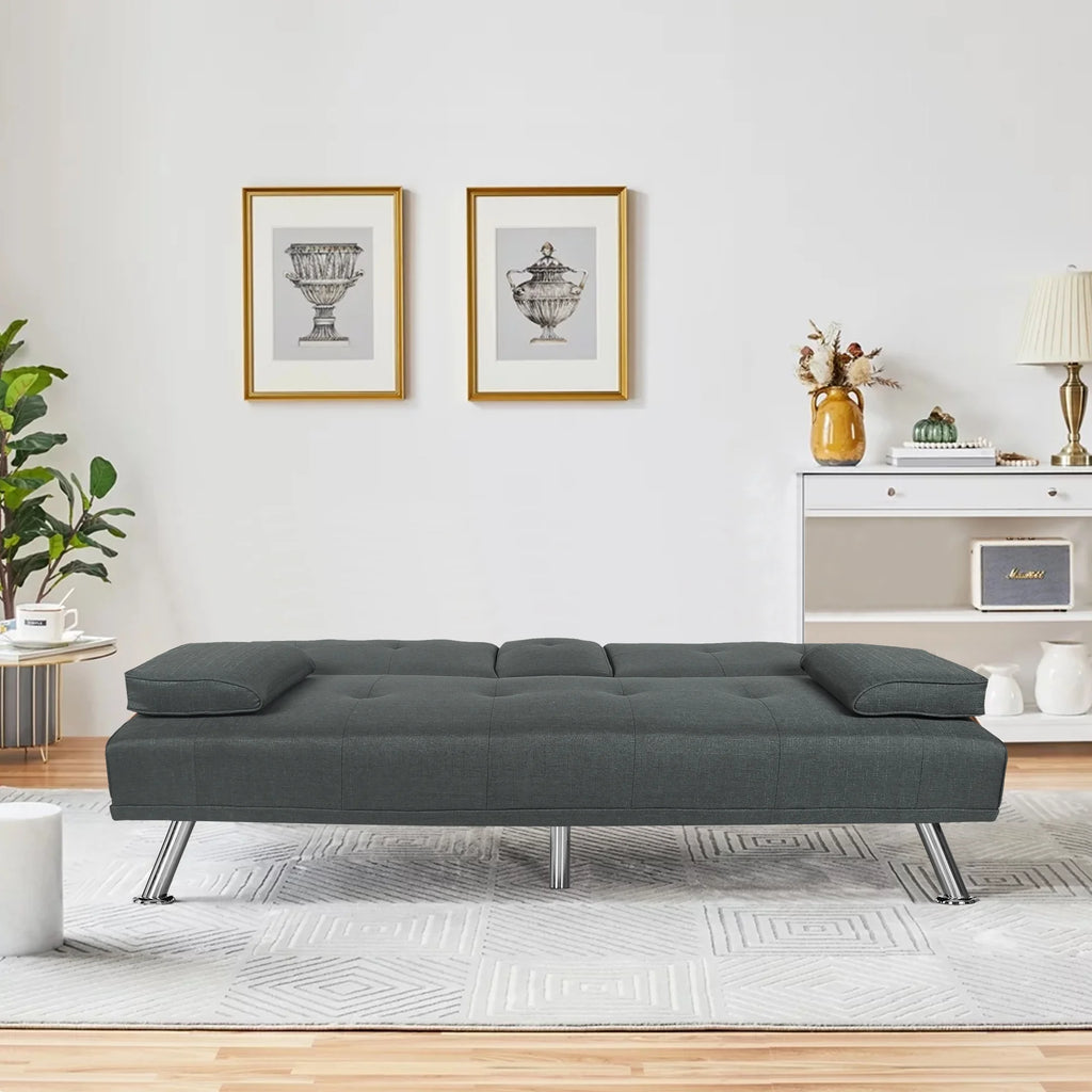 Dark Gray Linen Convertible Futon Sofa V7897