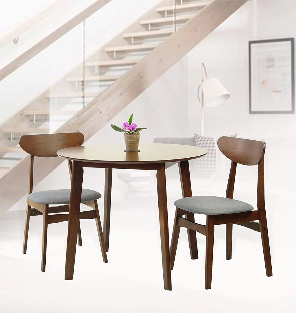 Set of 3 Square Dining Table and 2 Side Chairs Solid Wood Medium Brown F412
