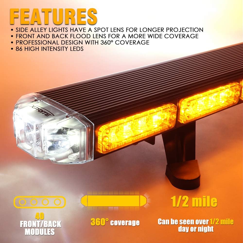 48 White Amber Emergency Strobe Light Bar LED Lightbar with Adjustable Brackets A56469