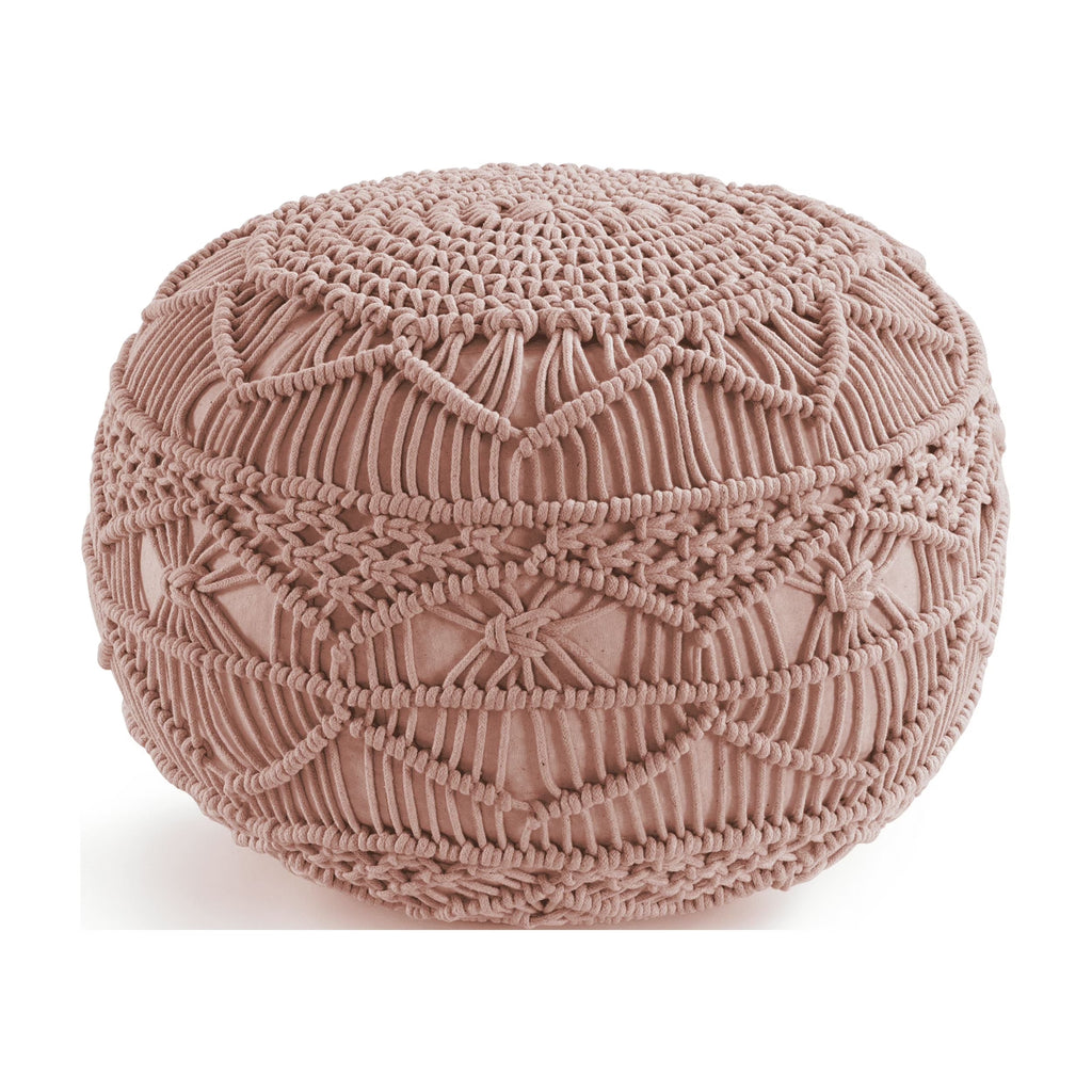 Dusty Pink Hand Knitted Macrame Pouf Ottoman F883768