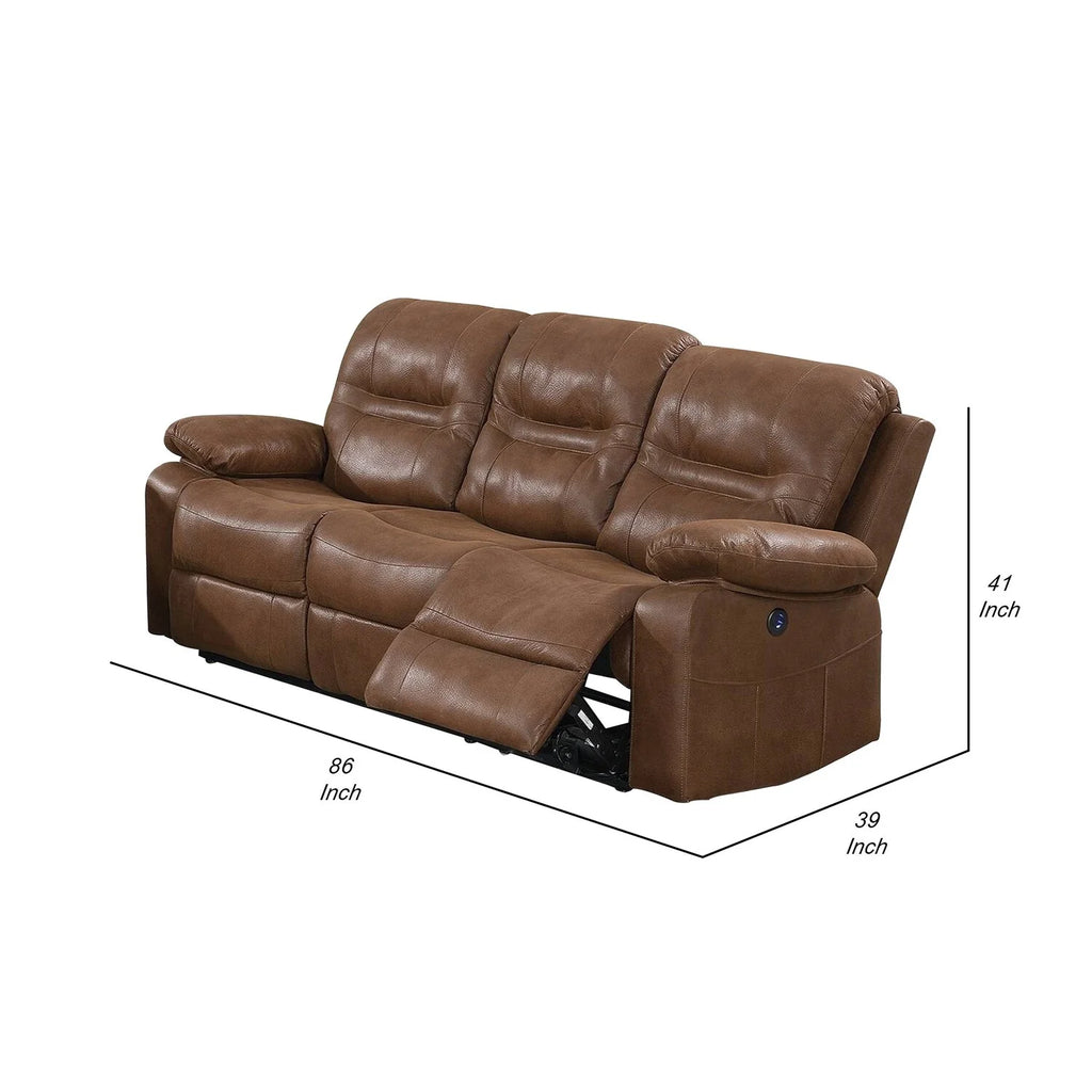 Brown Leatherette Reclining Sofa with USB Port M77182