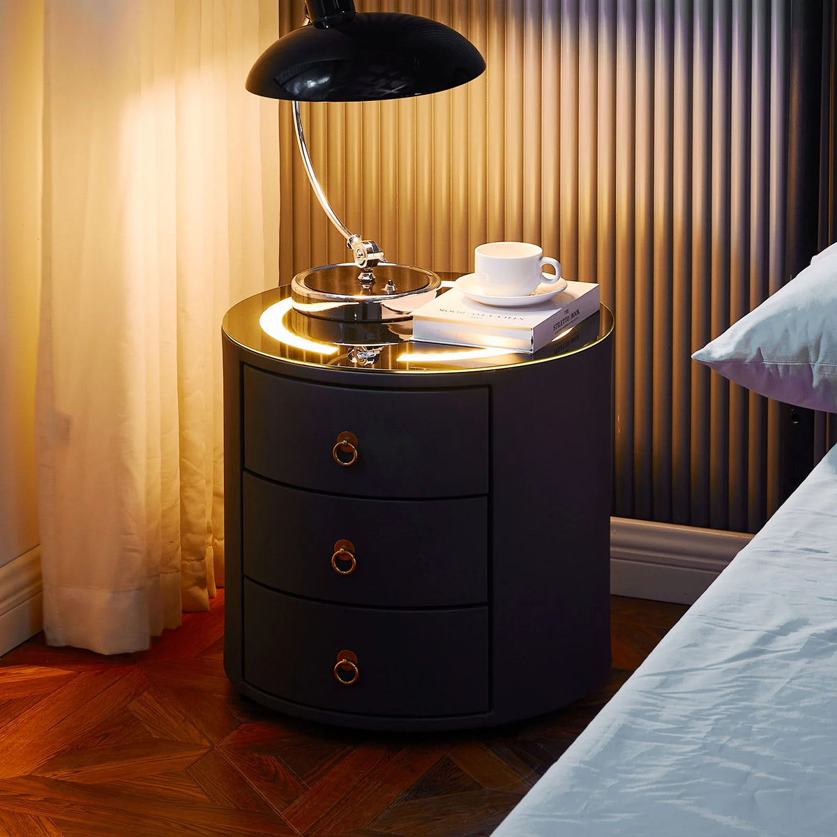 Set of 2 Dark Gray Faux Leather 3 Drawer Nightstand F590