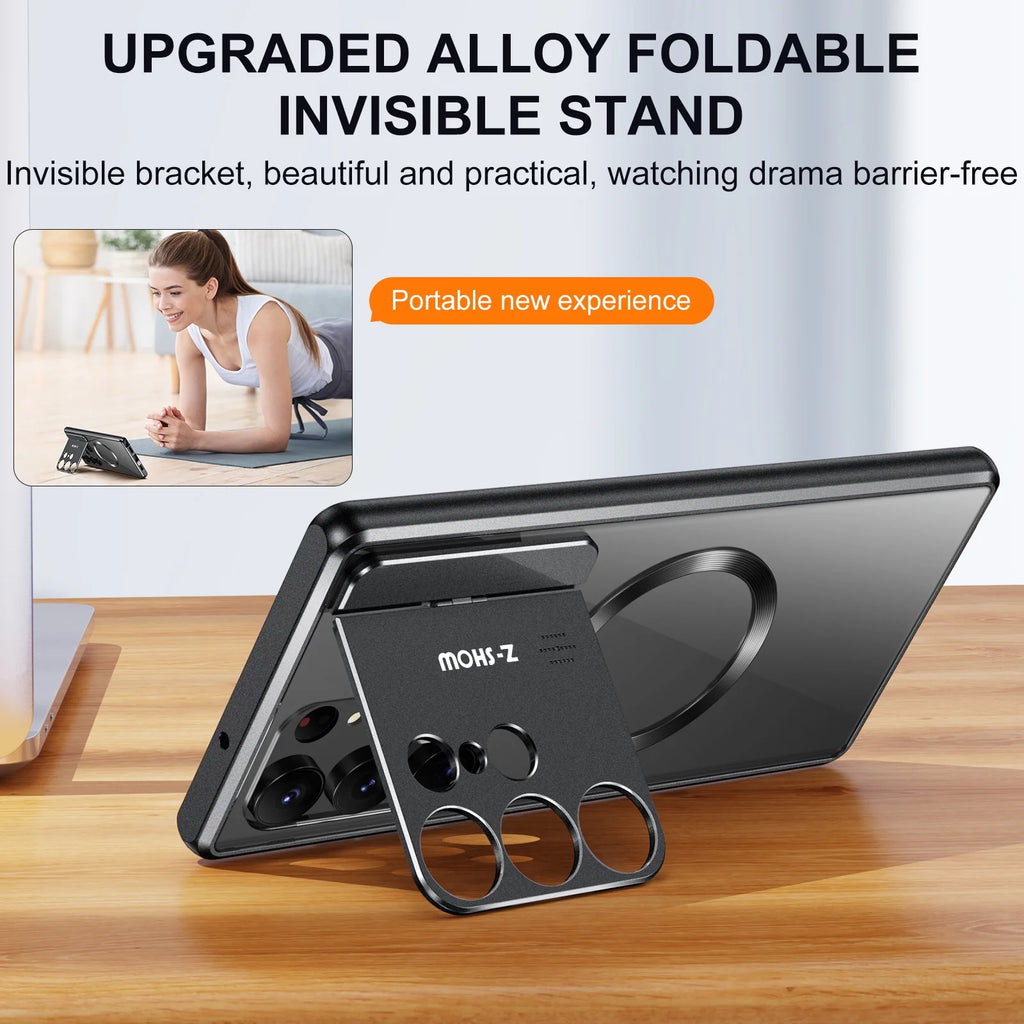 Rugged Aluminum Alloy Metal Case with Acrylic Clear Back Camera Lens Protective Cover Magnetic MagSafe Shockproof Case W965542