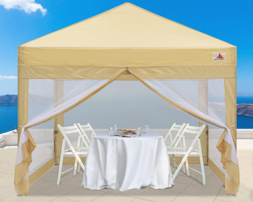 10x10 Pop up Canopy Tent with Mesh Walls and Carry Bag T853