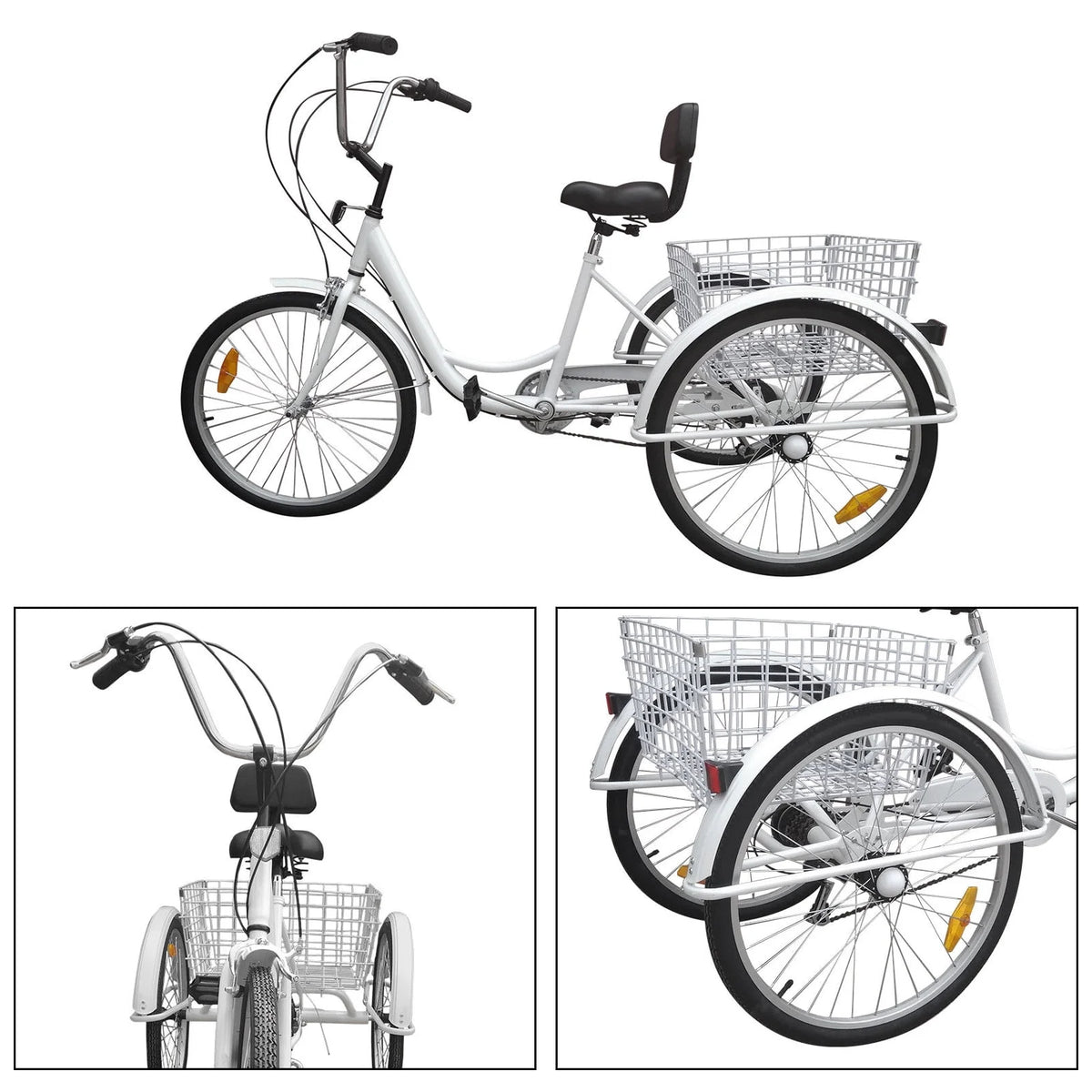 24 Inch 3-Wheel Tricycle with Basket White/Yellow W8022
