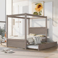 Full Size Canopy Platform Bed Frame with Trundle and Two Drawers I9172