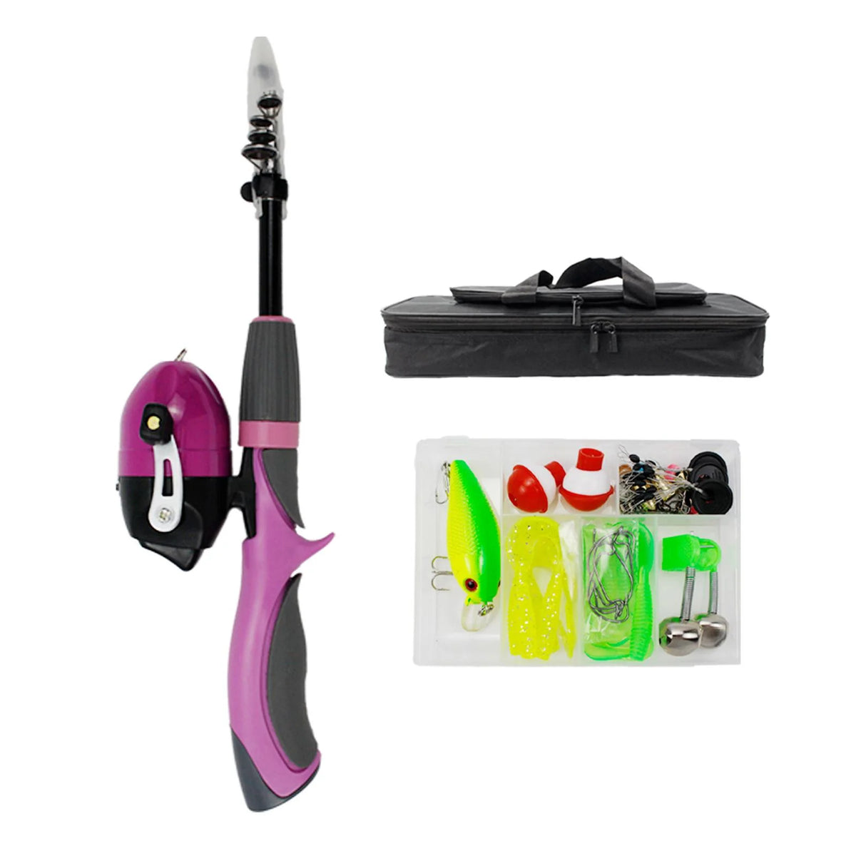 Pink Telescopic Fishing Rod and Reel Carrier Bag with Fishing Line Q42705