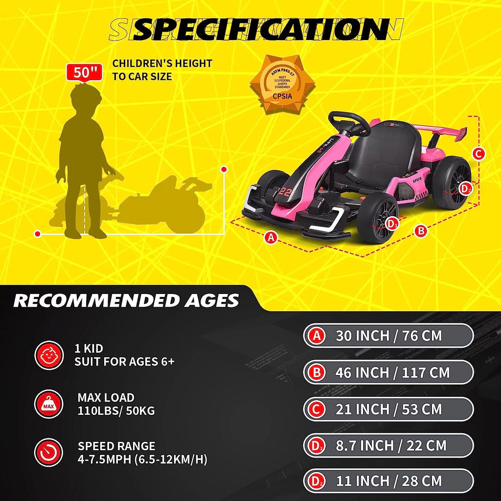 24 V 300W Electric Pedal Go Kart with Drift Mode, Pink E8571