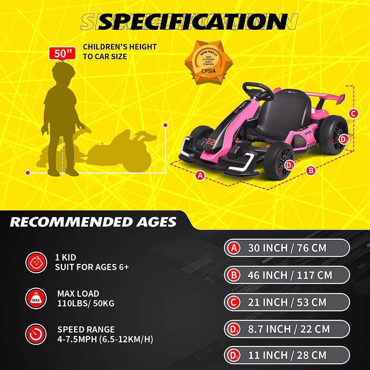 24 V 300W Electric Pedal Go Kart with Drift Mode, Pink E8571