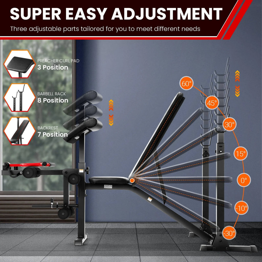 Adjustable Olympic Weight Bench Set with Barbell Rack G3886