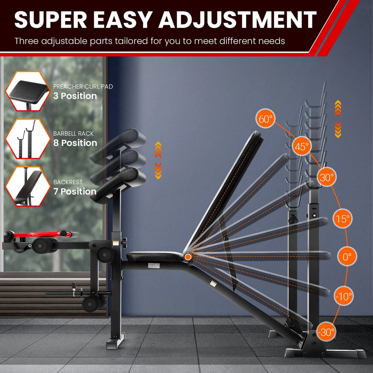 Adjustable Olympic Weight Bench Set with Barbell Rack G3886