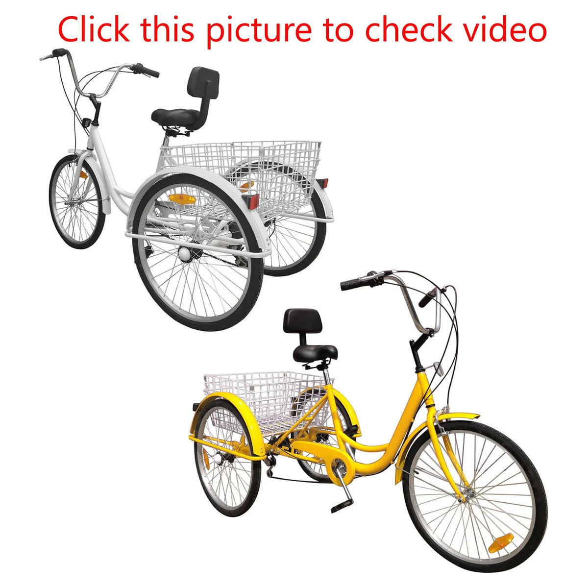 24 Inch 3-Wheel Tricycle with Basket White/Yellow W8022