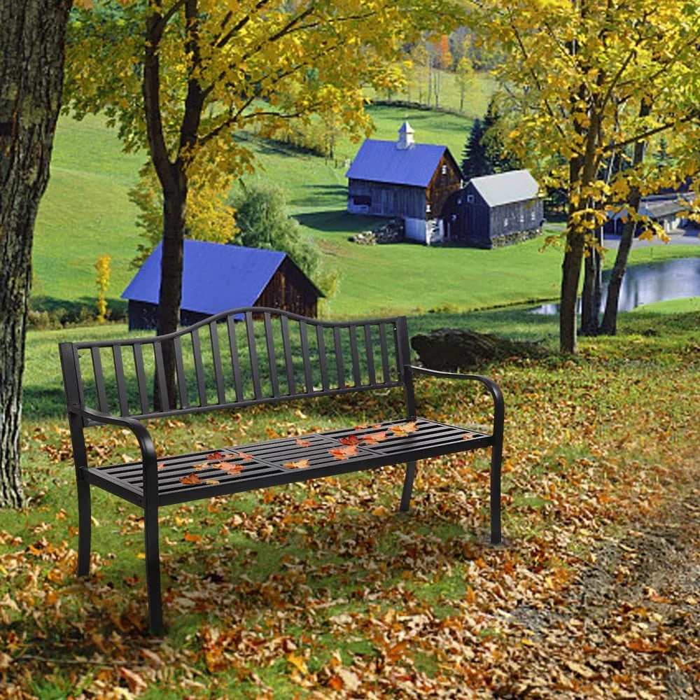 Black Outdoor Bench with Pullout Middle Table Q44424