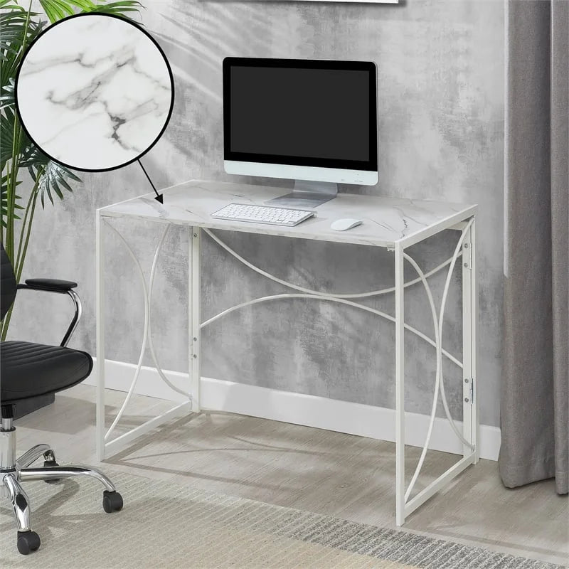 White Faux Marble Folding Desk E396822