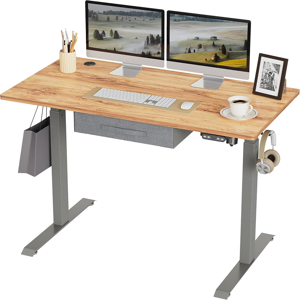 Adjustable Height Electric Standing Desk with Drawers, 48x24 Inches, Black Frame/Black Top T950