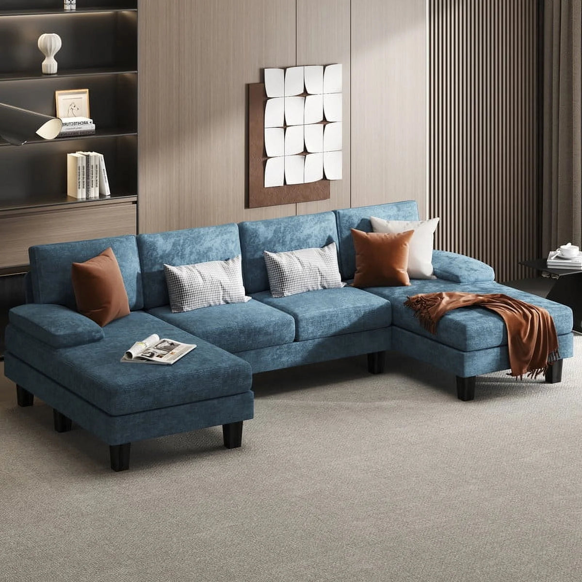 Gray Chenille 4 Seat Sectional Sofa with Chaise Q376