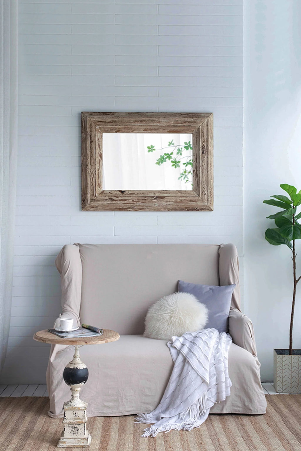 Distressed Finish Rectangular Wall Mirror N26996
