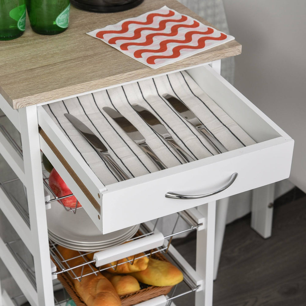 White Wooden Rolling Kitchen Storage Cart M72944