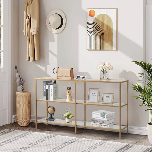 51.2” Tempered Glass Metal Frame Console Table Y89114
