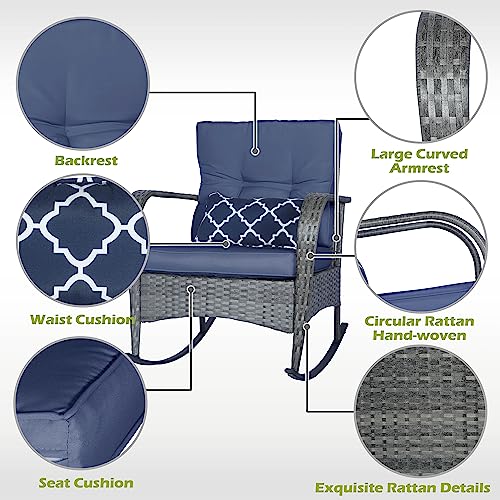3 PCS Outdoor Rocking Chair Set with Cushions & Coffee Table W8419
