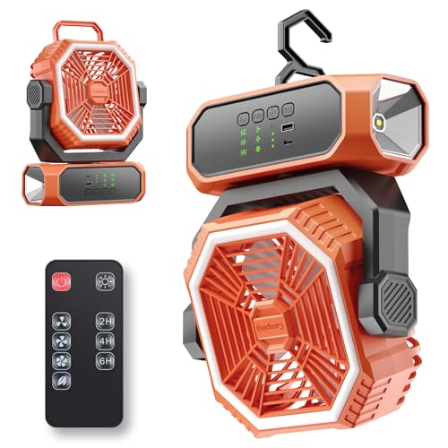 Portable Camping Fan with LED Lantern & Flashlight, 20000mAh Rechargeable Battery G626955