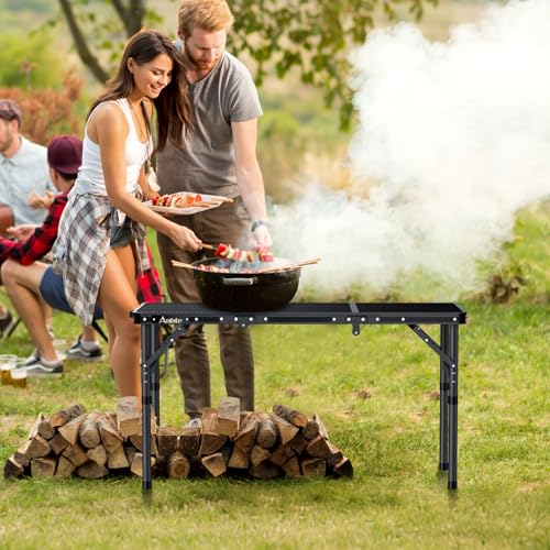 Aluminum Folding Camping Grill Table Adjustable Height Black D2717