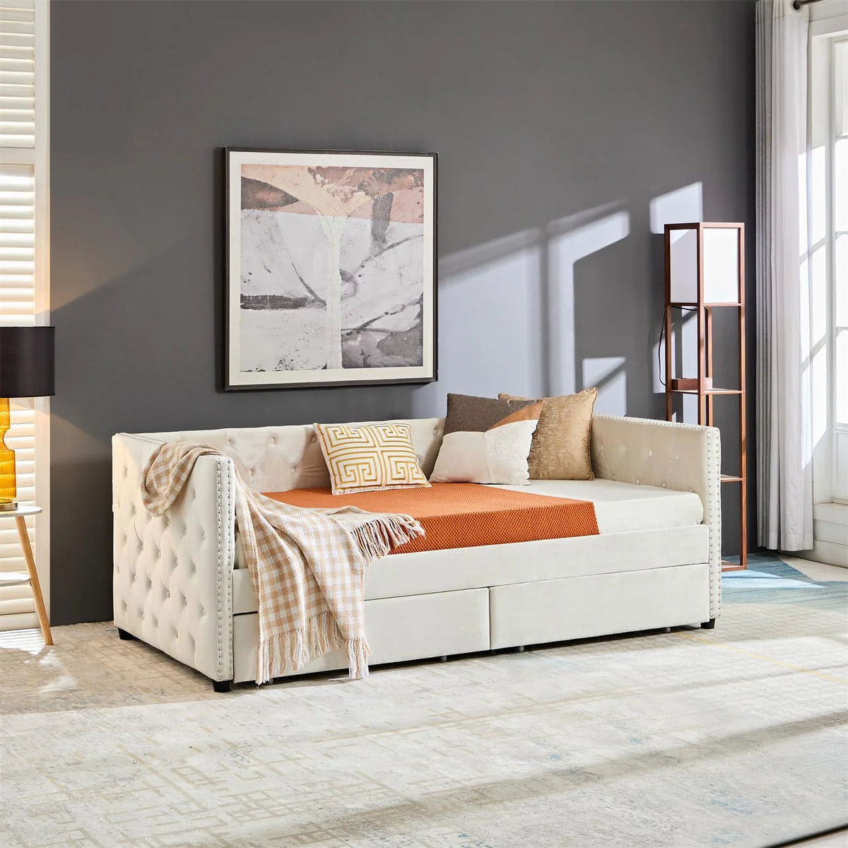 Velvet Upholstered Daybed with 2 Storage Drawers S286980