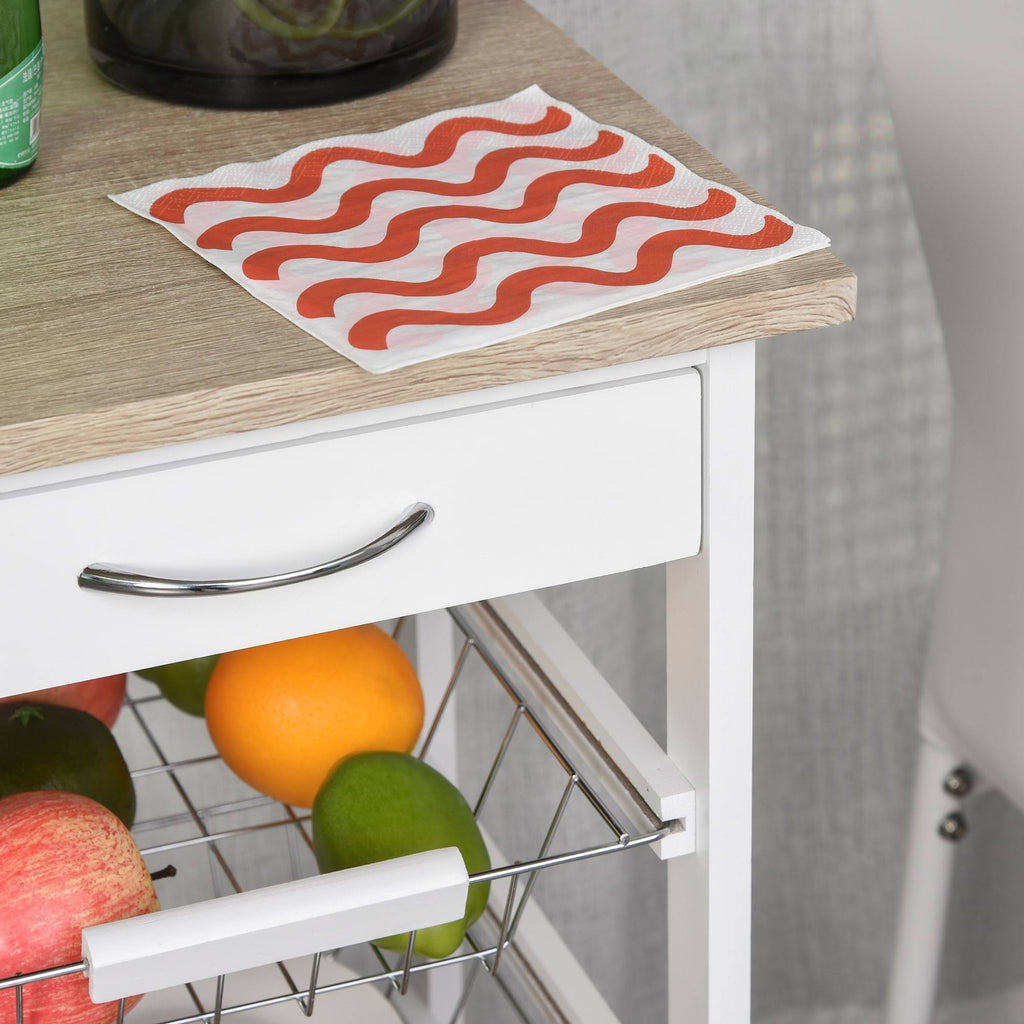 White Wooden Rolling Kitchen Storage Cart M72944