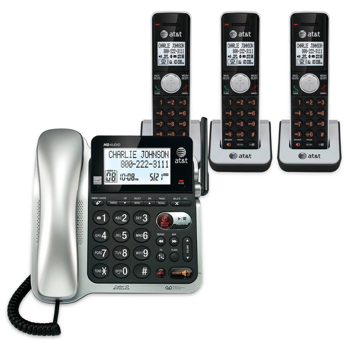 3 Handset Corded Cordless Answering System with Caller ID Call Waiting O6037