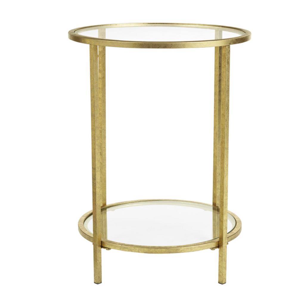 Round Gold Leaf Metal and Glass Accent Table D565682