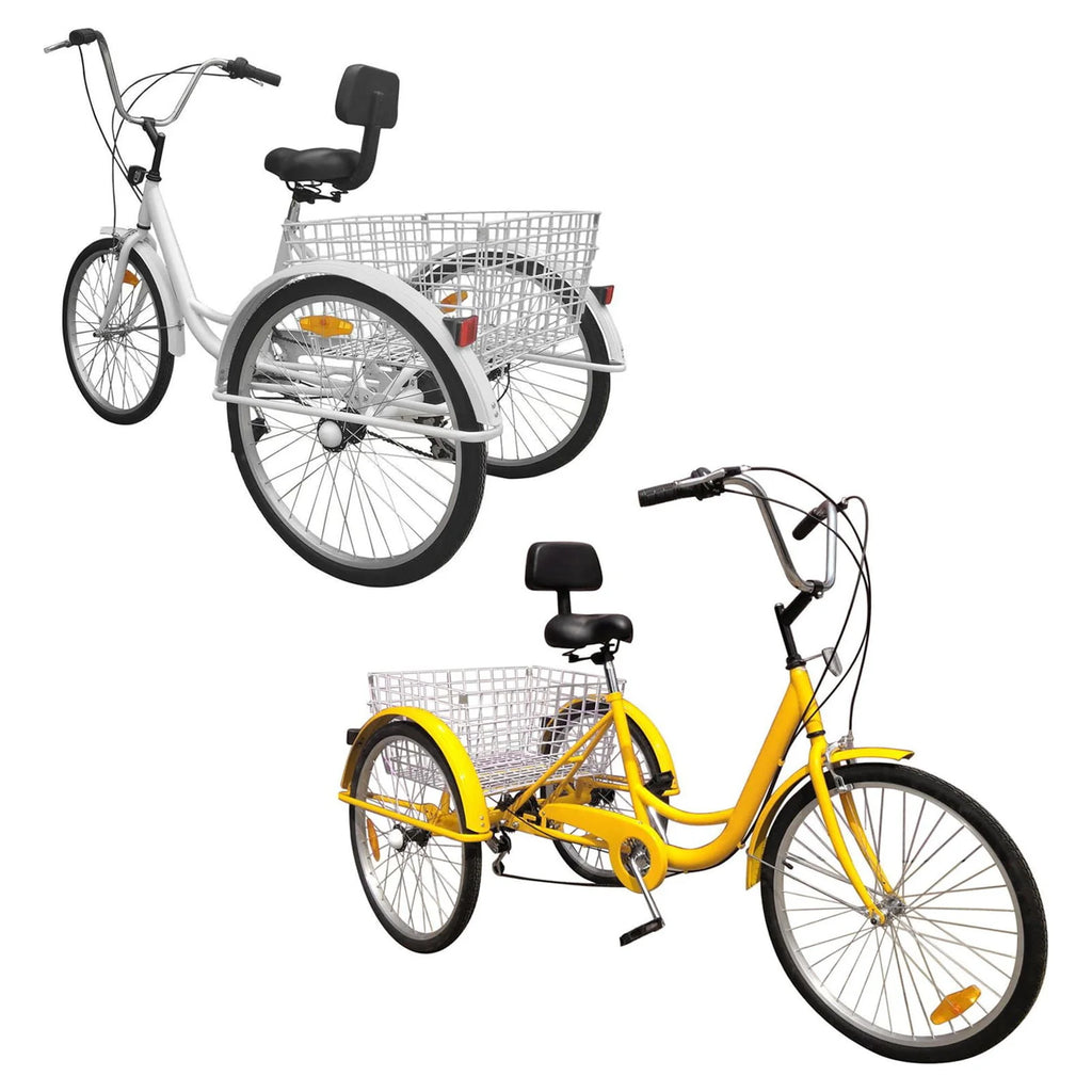 24 Inch 3-Wheel Tricycle with Basket White/Yellow W8022
