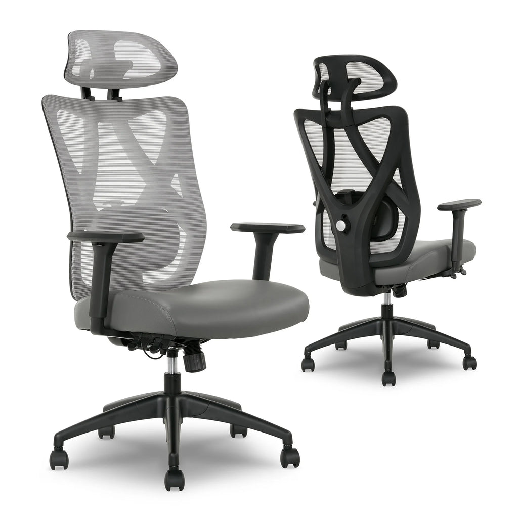 Ergonomic Mesh/Vegan Leather High-Back Task Chair, Gray/Black I992