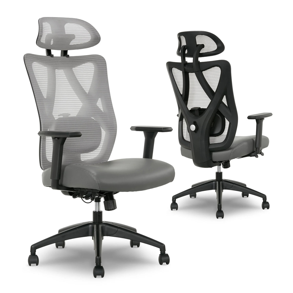 Ergonomic Mesh/Vegan Leather High-Back Task Chair, Gray/Black I992