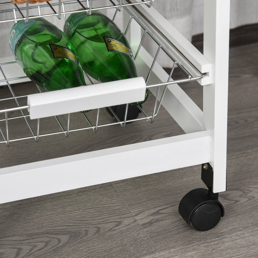 White Wooden Rolling Kitchen Storage Cart M72944
