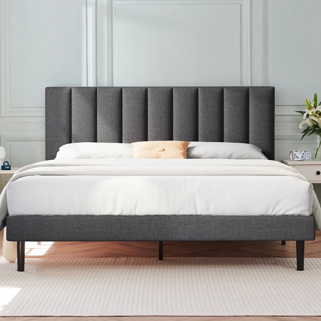 Queen Upholstered Platform Bed Frame with Headboard H1416