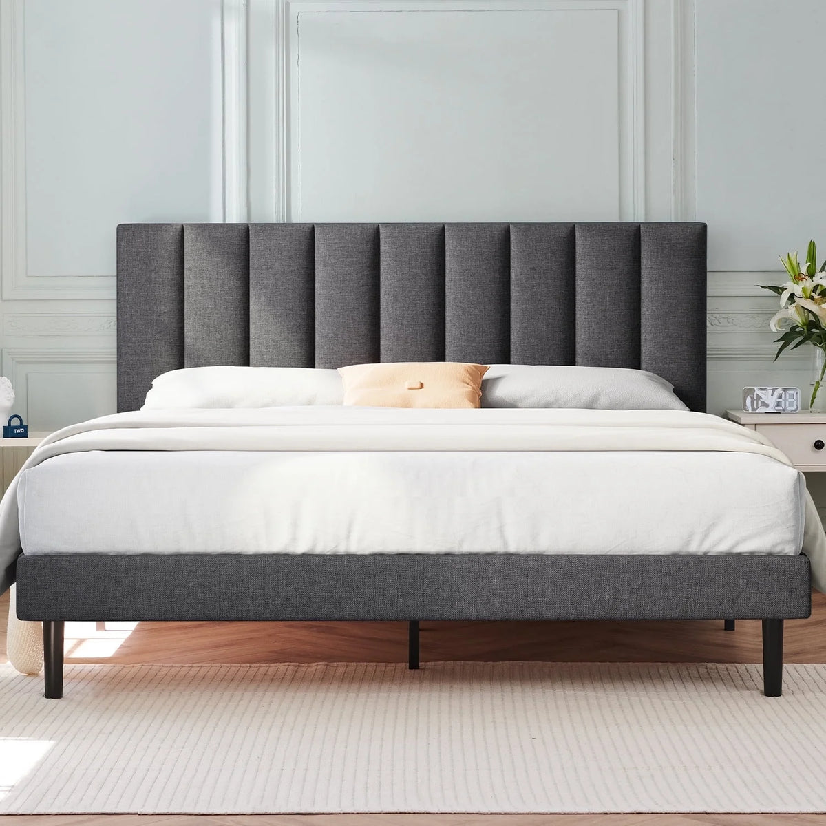 Queen Upholstered Platform Bed Frame with Headboard H1416